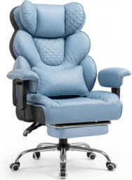 Comhoma Ergonomic Office Chair, Gaming Chair With Footrest, High Executive Chair With Spring Lumbar Support, Pu Leather, Blue - thumbnail 1