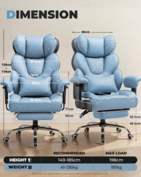 Comhoma Ergonomic Office Chair, Gaming Chair With Footrest, High Executive Chair With Spring Lumbar Support, Pu Leather, Blue - thumbnail 3