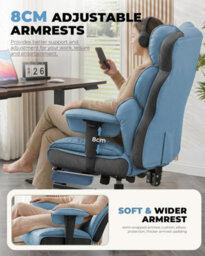 Comhoma Ergonomic Office Chair, Gaming Chair With Footrest, High Executive Chair With Spring Lumbar Support, Pu Leather, Blue - thumbnail 8