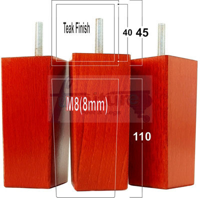 L&F 4X Replacement Furniture Legs Solid Wood 110mm High Sofas Chairs Settee Cabinets Legs M8 Tsp2055 Teak - image 1