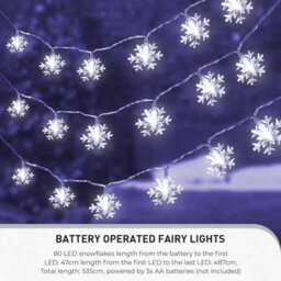 Globrite Snowflake Lights - 80 Led Battery Operated - 2 Modes Fairy Lights Window Christmas Decorations For Bedroom & Home - thumbnail 7