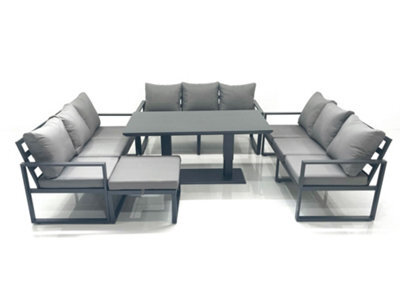 Fimous 10 Seater Garden Sofa Set Aluminium Furniture Rising Dining Tabe Set With Big Footstool Dark Grey - image 1