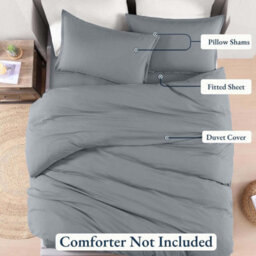 Bedlooms Silver Plain Dyed Duvet Cover Complete Bedding Set, Breathable & Anti-Allergic Microfiber, King 230X220Cm - thumbnail 3