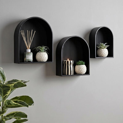 Ohs Ribbed Arched Floating Shelves Wall Mounted Display Shelf - Black - image 1
