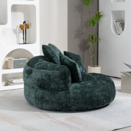 Abrihome Lazy Sofa Durable Comfort Lounger - High Back Chenille Bean Bag Chair With 3 Pillows, Indoor/outdoor Single Gaming Couch, Emerald - thumbnail 8