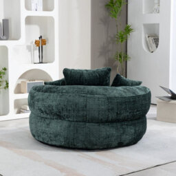 Abrihome Lazy Sofa Durable Comfort Lounger - High Back Chenille Bean Bag Chair With 3 Pillows, Indoor/outdoor Single Gaming Couch, Emerald - thumbnail 9