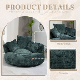 Abrihome Lazy Sofa Durable Comfort Lounger - High Back Chenille Bean Bag Chair With 3 Pillows, Indoor/outdoor Single Gaming Couch, Emerald - thumbnail 2