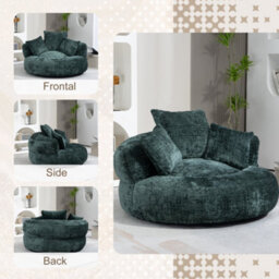 Abrihome Lazy Sofa Durable Comfort Lounger - High Back Chenille Bean Bag Chair With 3 Pillows, Indoor/outdoor Single Gaming Couch, Emerald - thumbnail 6