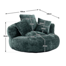 Abrihome Lazy Sofa Durable Comfort Lounger - High Back Chenille Bean Bag Chair With 3 Pillows, Indoor/outdoor Single Gaming Couch, Emerald - thumbnail 7
