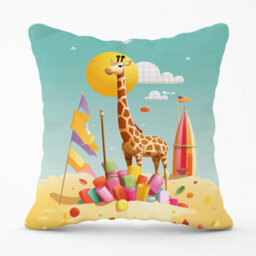 Warren Reed Designer A Giraffe On A Beach Holiday Cushions 60Cm X 60Cm - thumbnail 1