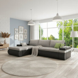 Oslo Convertible Living Room Corner Sofa Bed With Storage Hr Foam Wave Springs Chipboard 300X182X90Cm Grey And Black Left - thumbnail 2