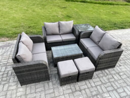 Fimous Outdoor Garden Furniture Sets 8 Seater Wicker Rattan Furniture Sofa Sets With Coffee Table Love Sofa Side Table - thumbnail 2