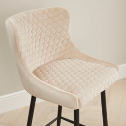 The Furniture Market Paloma Champagne Velvet Bar Stool 76Cm Seat Height Honeycomb Stitch Wing Back Design Black Metal Legs Modern Style Upholstered - thumbnail 4