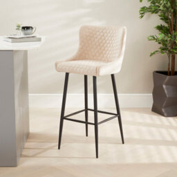 The Furniture Market Paloma Champagne Velvet Bar Stool 76Cm Seat Height Honeycomb Stitch Wing Back Design Black Metal Legs Modern Style Upholstered - thumbnail 2