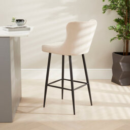 The Furniture Market Paloma Champagne Velvet Bar Stool 76Cm Seat Height Honeycomb Stitch Wing Back Design Black Metal Legs Modern Style Upholstered - thumbnail 3