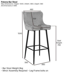 The Furniture Market Paloma Champagne Velvet Bar Stool 76Cm Seat Height Honeycomb Stitch Wing Back Design Black Metal Legs Modern Style Upholstered - thumbnail 7