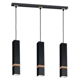 Milagro Vidar Black Pendant Lamp 3Xgu10 Hand Made Modernist Cuboid Design With Natural Wooden Inserts - thumbnail 1