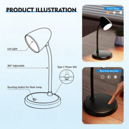 Amorly Black Dimmable Led Desk Lamp, 3 Color Light Small Reading Table Lamp For Home Office, Bedroom Bedside - thumbnail 7