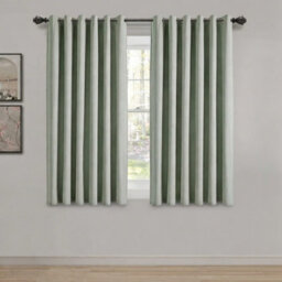 Aspire Homeware Sage Green Linen 100% Blackout Curtain Thermal Insulated Eyelet Curtain Pair (W)117Cm X (D)137Cm With Tie Back