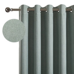 Aspire Homeware Sage Green Linen 100% Blackout Curtain Thermal Insulated Eyelet Curtain Pair (W)117Cm X (D)137Cm With Tie Back - thumbnail 2