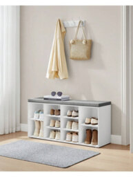 Songmics Vasagle Shoe Rackshoe Bench Shoe Shelf Storage Cabinet 10 Compartments With Cushion For Entryway Oak,white,rustic Brown Colour