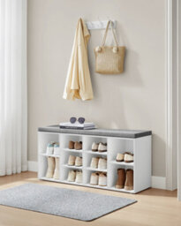 Songmics Vasagle Shoe Rackshoe Bench Shoe Shelf Storage Cabinet 10 Compartments With Cushion For Entryway Oak,white,rustic Brown Colour - thumbnail 7