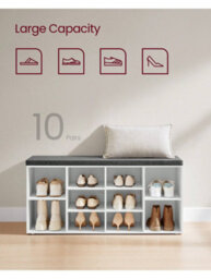 Songmics Vasagle Shoe Rackshoe Bench Shoe Shelf Storage Cabinet 10 Compartments With Cushion For Entryway Oak,white,rustic Brown Colour - thumbnail 2