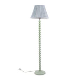 Valuelights Bobbles Sage Green Bobbin Floor Lamp With Blue Pleated Shade - Led Bulb Included - thumbnail 1
