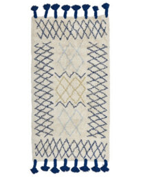Beliani Beige Cotton Rug 80 X 150 Cm Hand-Tufted Geometric Design With Cobalt Blue Tassels - thumbnail 1