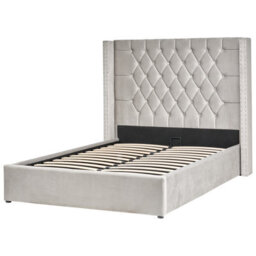 Beliani Ottoman Bed Velvet Lubbon 140 X 200 Cm (Eu Double) Light Grey - thumbnail 6