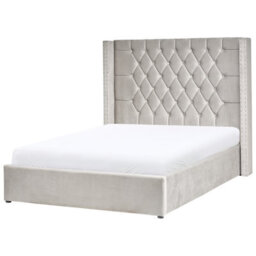 Beliani Ottoman Bed Velvet Lubbon 140 X 200 Cm (Eu Double) Light Grey - thumbnail 5