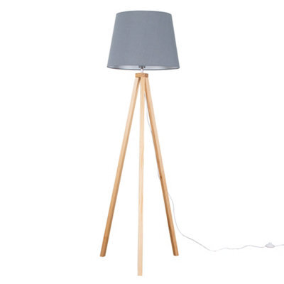 Valuelights Barbro Natural Tripod Floor Lamp With Grey Tapered Shade And Bulb - image 1
