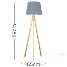 Valuelights Barbro Natural Tripod Floor Lamp With Grey Tapered Shade And Bulb - thumbnail 6