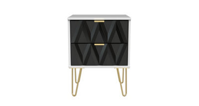 Dallas 2 Drawer Bedside Cabinet In Deep Black & White (Ready Assembled) - image 1