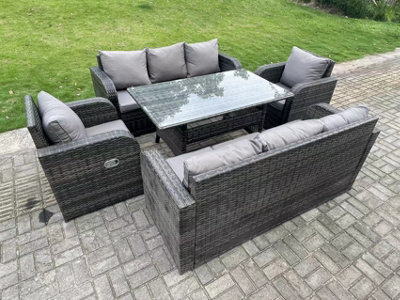 Fimous 8 Seater Rattan Garden Furniture Set Reclining Chair Lounge 3 Seater Sofa Set Outdoor Rectangular Dining Table - image 1