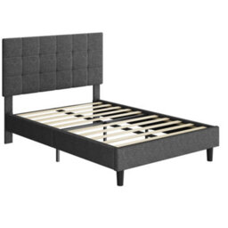 Yaheetech Small Double Upholstered Bed Frame With Height-Adjustable Tufted Headboard, 120 X 190 Cm, Dark Grey - thumbnail 2