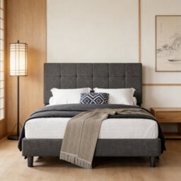 Yaheetech Small Double Upholstered Bed Frame With Height-Adjustable Tufted Headboard, 120 X 190 Cm, Dark Grey - thumbnail 5