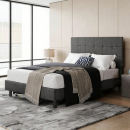 Yaheetech Small Double Upholstered Bed Frame With Height-Adjustable Tufted Headboard, 120 X 190 Cm, Dark Grey - thumbnail 4