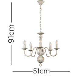 Valuelights Gothica Traditional 5 Way White Flemish Style Ceiling Light Chandelier Fitting - thumbnail 9