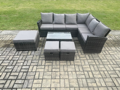 Fimous Wicker Pe Outdoor Garden Furniture Set High Back Rattan Corner Sofa Set With Rectangular Coffee Table 3 Footstools - image 1