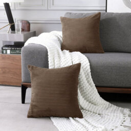 "Deconovo Set Of 2 Super Soft Corduroy Cushion Covers Chocolate 24""x24""" - thumbnail 5