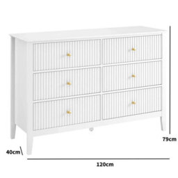 Melody Maison 6 Drawer Chest Of Drawers, Tall 5 Drawer Bedside Table And Pair Of 3 Drawer Bedside Tables - Hales White Range - thumbnail 6