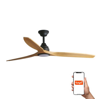 Luminosa Lighting Luminosa Alo Large 3 Blade Ceiling Fan Matt Black, Wood With Light 2700 - 4000 - 6500K Tuya Smart System - image 1
