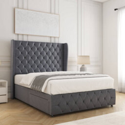 Bsspoke Faye Divan Bed Set Steel Plush Velvet 54Inch Wingedback Headboard & Footboard & Mattress No Drawers In All Sizes - thumbnail 2