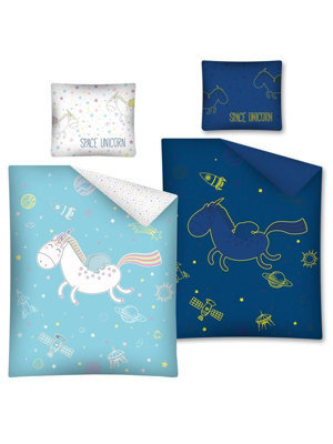 Space Unicorn Glow In The Dark 100% Cotton Single Duvet Cover - European Size