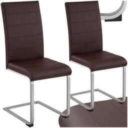 Tectake Set Of 2 Dining Chairs - Cantilevered, High Backrest, Flat Steel Frame  - Brown