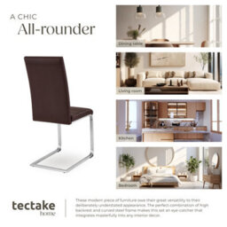 Tectake Set Of 2 Dining Chairs - Cantilevered, High Backrest, Flat Steel Frame  - Brown - thumbnail 7