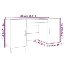 Berkfield Desk High Gloss White 140X50X75 Cm Engineered Wood - thumbnail 9