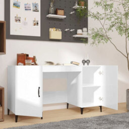 Berkfield Desk High Gloss White 140X50X75 Cm Engineered Wood - thumbnail 3