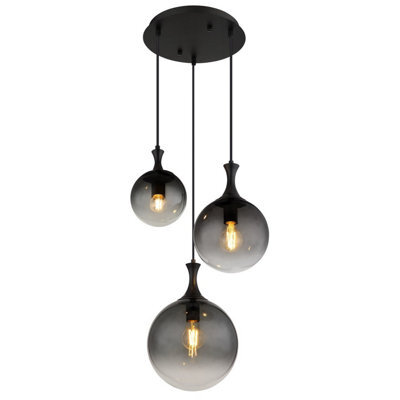 Luminosa Lighting Luminosa Dalton Cluster Pendant Ceiling Light Matt Black Balls Smoke Glass Shade 3X E27 - image 1